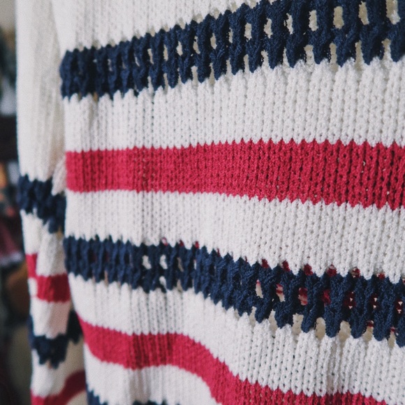 Cream/Navy/Red Striped Sweater. - Picture 1 of 3